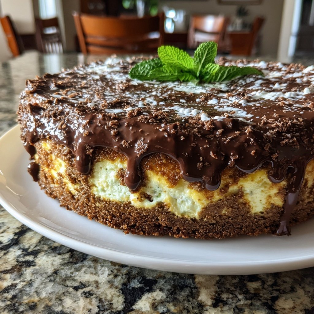 Pfefferminz Käsekuchen mit Schokolade Kruste