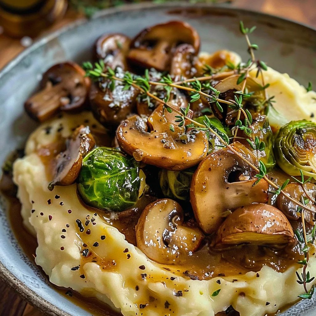 Pilzpfanne Rosenkohl Kartoffelpüree