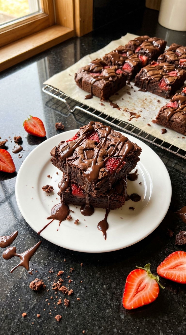 Schokoüberzogene Erdbeer Brownies