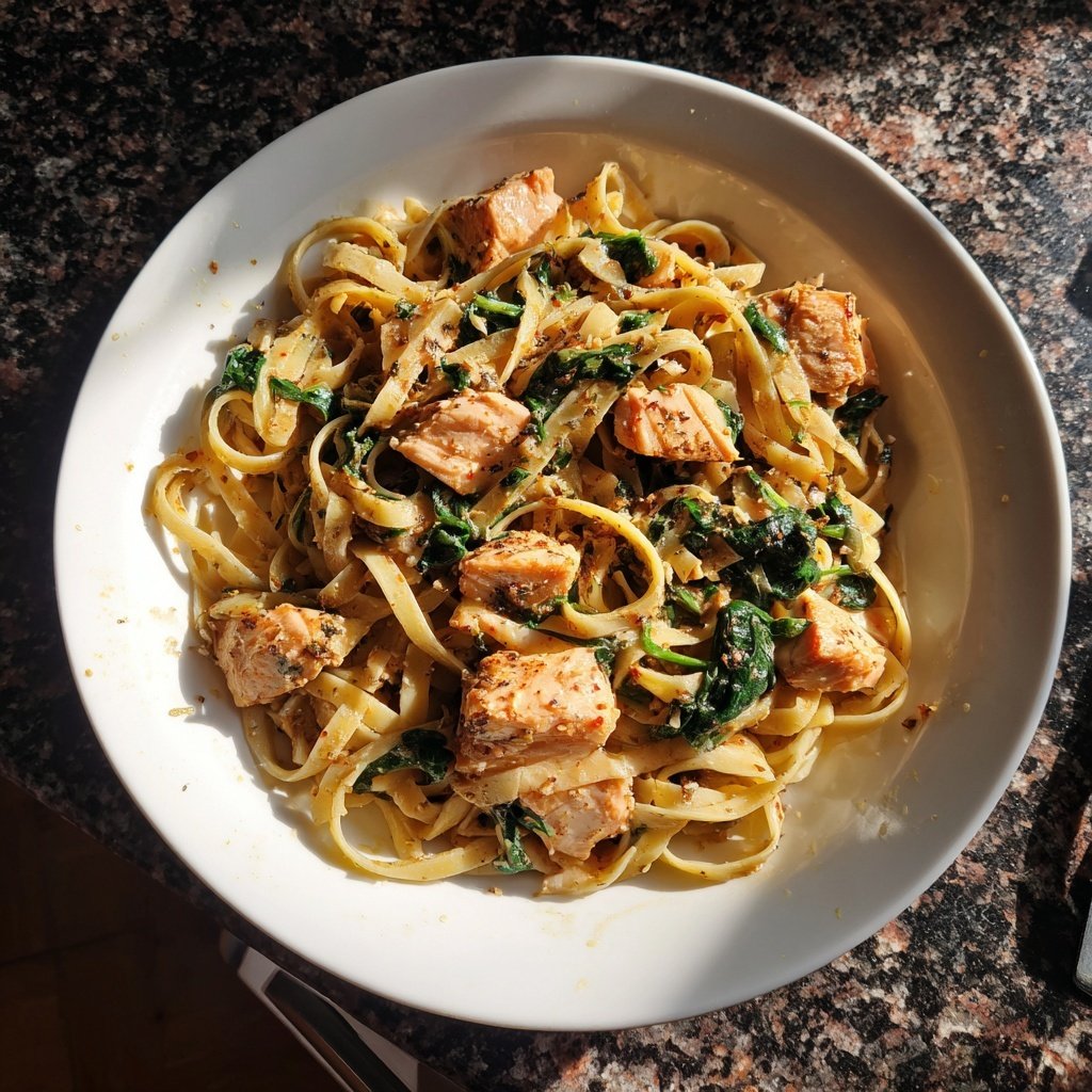 Cajun Lachs und Spinat Pasta