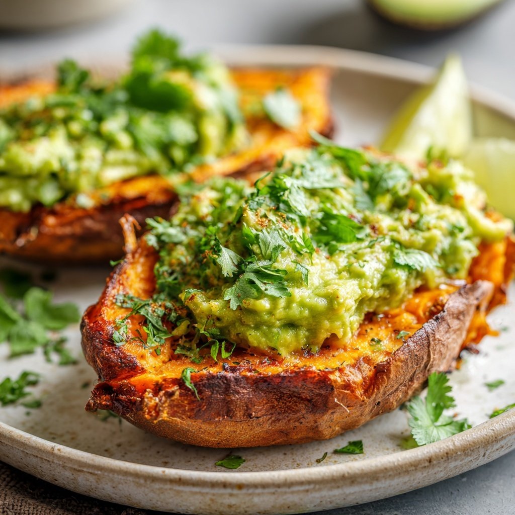 Gebackene Süßkartoffel mit Guacamole
