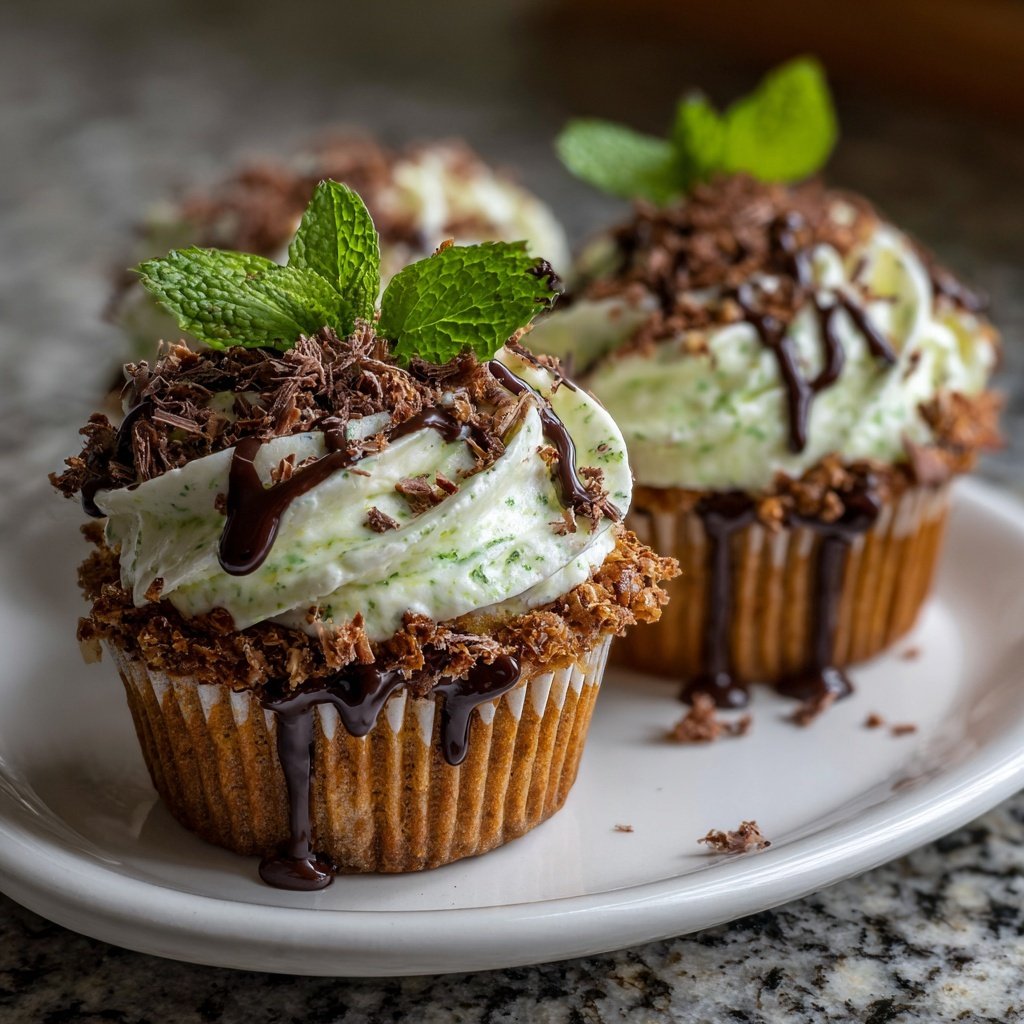 Minz-Schokoladenstückchen Frühling Cupcakes
