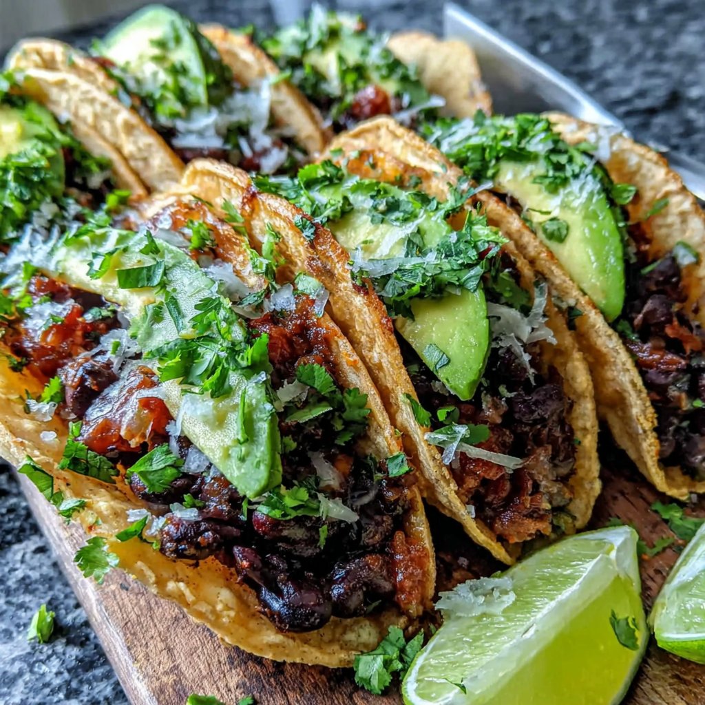 Würzige schwarze Bohnen Tacos