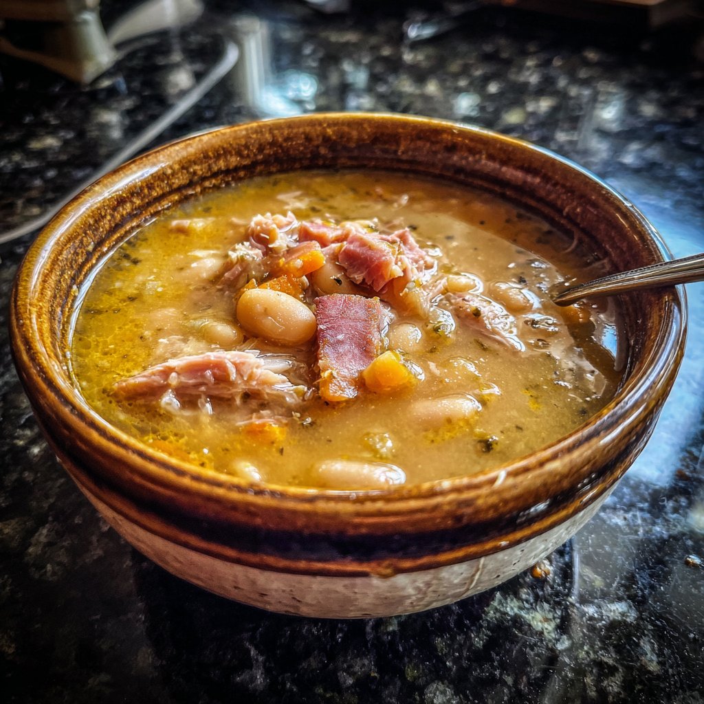 Gemuetliche Kaminschinken- und Bohnensuppe