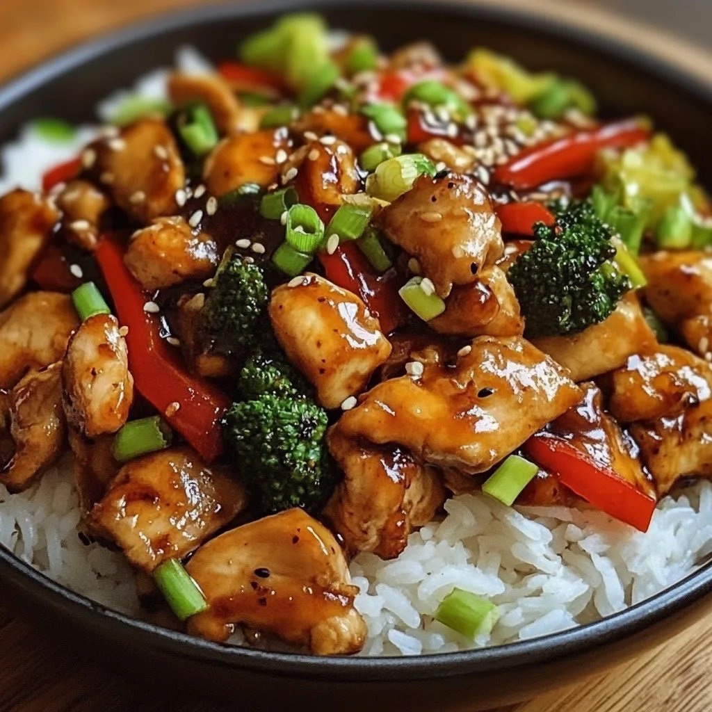 Chinesische Hähnchenpfanne mit Reis