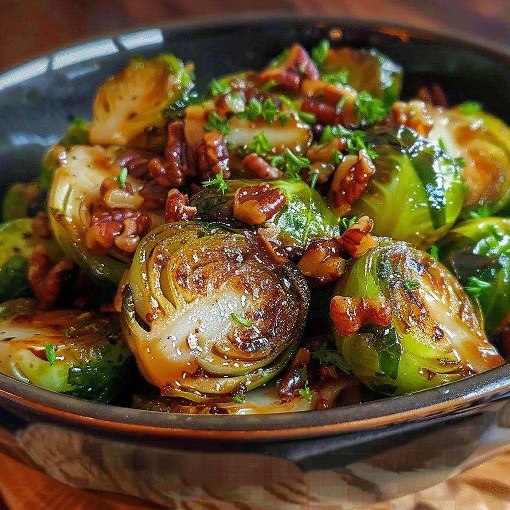 Ahornsirup-Rosenkohl mit Pekannüssen